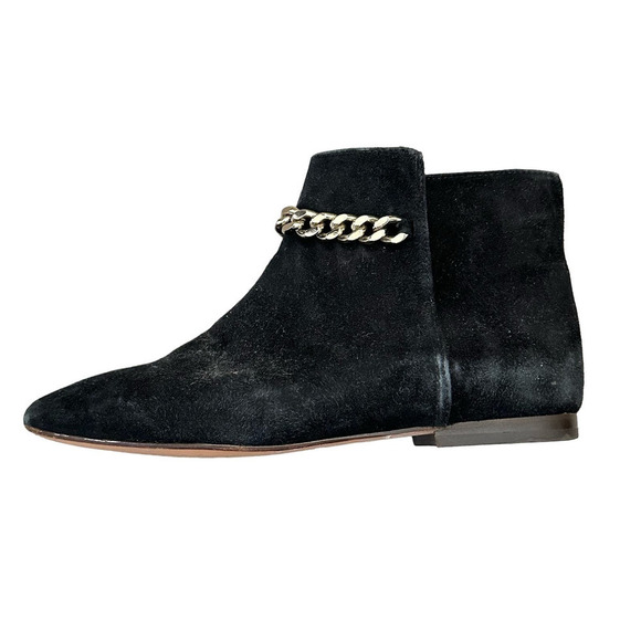 Tila March Paris Black Suede Leather Gold Chain Booties Boots Size 37 (US 7) - Picture 4 of 9